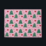 Pink Sweet Greenery Christmas Tree Holiday  ドアマット<br><div class="desc">Cheerful Christmas holiday with evergreen trees sit atop a powder pink background. Snowflakes and elegant Christmas ornaments are scattered about this pretty design.</div>