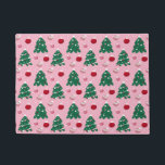 Pink Sweet Greenery Christmas Tree Holiday  ドアマット<br><div class="desc">Cheerful Christmas holiday with evergreen trees sit atop a powder pink background. Snowflakes and elegant Christmas ornaments are scattered about this pretty design.</div>