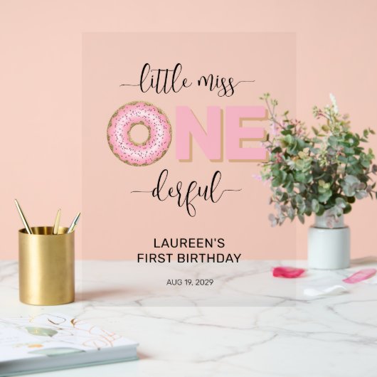 Pink Sweet Little MIss 1st Birthday アクリルサイン (ウェディング)