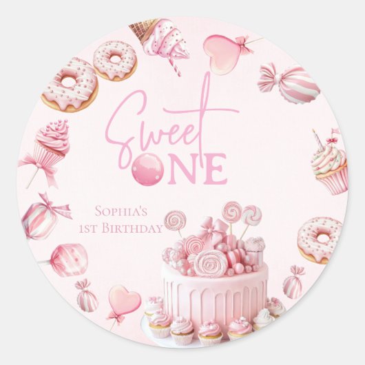Pink Sweet One Round Favor Stickers ラウンドシール (正面)