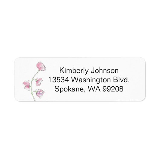 Pink Sweet Pea Return Address Label ラベル (正面)