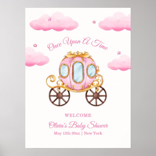 Pink Sweet Princess Carriage Baby Shower Welcome ポスター (正面)