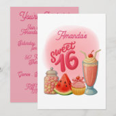 Pink Sweet Sixteen Birthday Invitation 招待状 (正面/裏面)