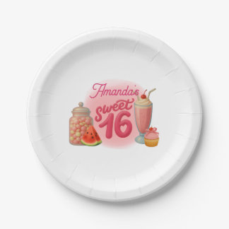 Pink Sweet Sixteen Birthday Paper Plates ペーパープレート