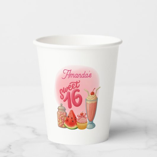 Pink Sweet Sixteen Paper Cups 紙コップ (正面)