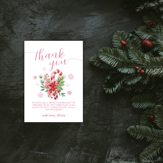 Pink Sweet Snowflake Festive Candy Baby Shower サンキューカード