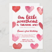 Pink Sweetheart First Birthday Girl Valentine 招待状 (正面/裏面)
