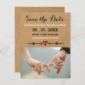 Pink Sweethearts & Arrows婚約日付の保存 案内ポストカード (正面/裏面)