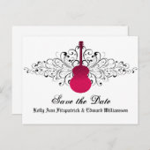 Pink Swirls Guitar日付はがきを保存 案内ポストカード (正面/裏面)