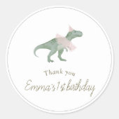 Pink T Rex Tutu Birthday Round Sticker ラウンドシール (正面)