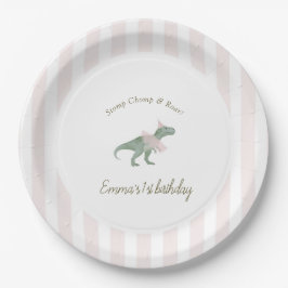 Pink T Rex Tutu Girl Birthday Paper Plates ペーパープレート