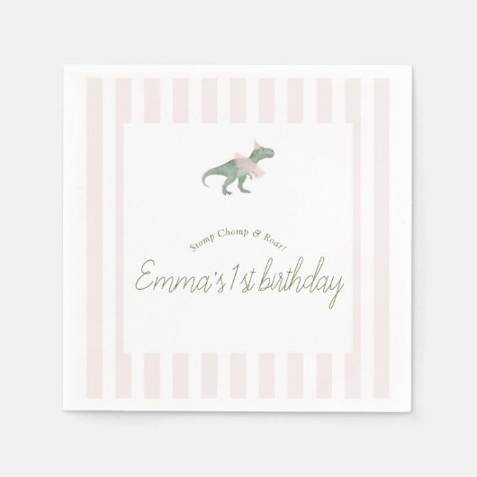 Pink T Rex Tutu Girl Birthday Party Napkins スタンダードカクテルナプキン (正面)
