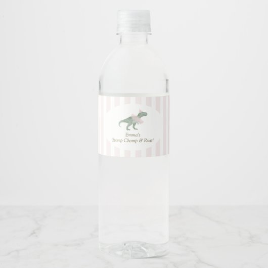 Pink T Rex Tutu Girl Birthday Water Bottle Labels ペットボトルラベル (正面)