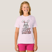 Pink T-Shirt Happy Easter White Bunny Tシャツ (正面フル)