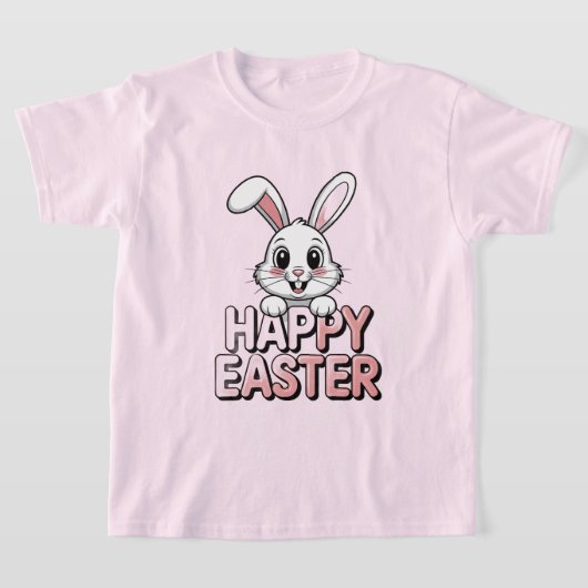 Pink T-Shirt Happy Easter White Bunny Tシャツ (レイダウン)