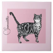 Pink Tabby Cat Cats Pastel Pink Girls Name タイル (正面)