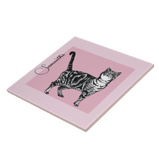 Pink Tabby Cat Cats Pastel Pink Girls Name タイル (側面)