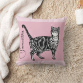 Pink Tabby Cat Cats Pink Girls Name Nursery クッション (ブランケット)