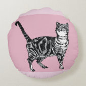 Pink Tabby Cat Cats Pink Girls Name Nursery ラウンドクッション (裏面)