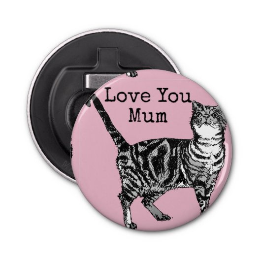Pink Tabby Love You Mum Favour Floral Flower 栓抜き (正面)