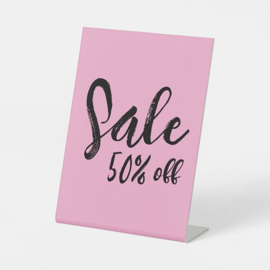 Pink Tabletop Sale Signから50%オフ、小売業用 台座サイン (正面)