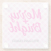 Pink tartan Christmas Merry Bright Family name ガラスコースター (裏面)