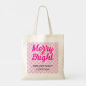 Pink tartan Christmas Merry Bright Family name トートバッグ (裏面)