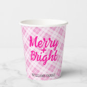 Pink tartan Christmas Merry Bright Family name 紙コップ (裏面)