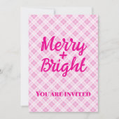 Pink tartan Christmas Party holidays Merry Bright 招待状 (正面)