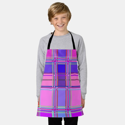 Pink tartan Fabric Pattern Cloth Madras エプロン (着用した状態)