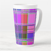 Pink tartan Fabric Pattern Cloth Madras カフェラテマグ (右アングル)