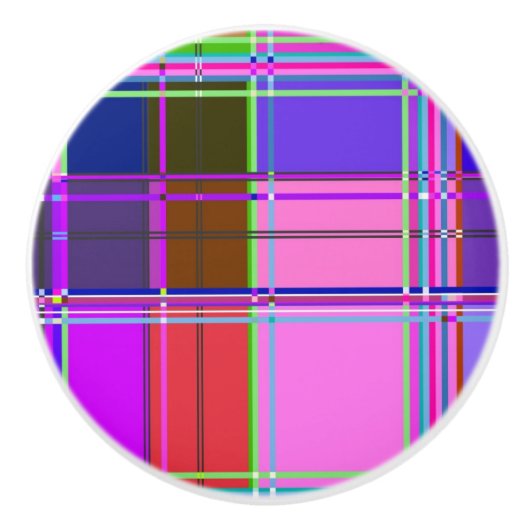 Pink tartan Fabric Pattern Cloth Madras セラミックノブ (正面)