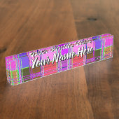 Pink tartan Fabric Pattern Cloth Madras デスクネームプレート (側面)