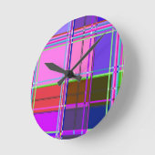 Pink tartan Fabric Pattern Cloth Madras ラウンド壁時計 (傾斜)
