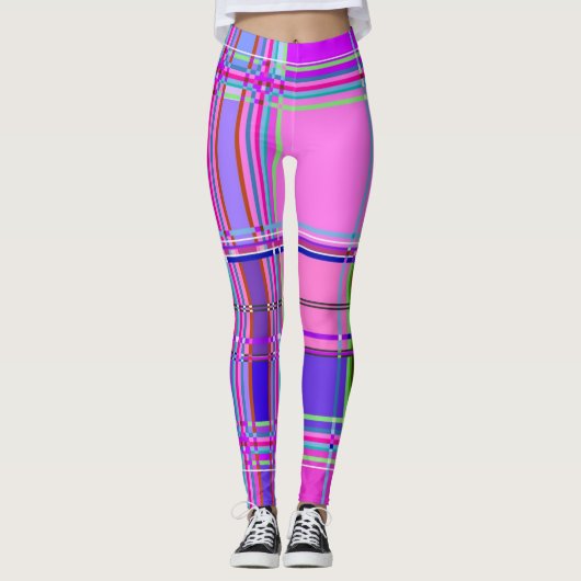 Pink tartan Fabric Pattern Cloth Madras レギンス (正面)