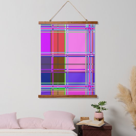 Pink tartan Fabric Pattern Cloth Madras 吊り下げ型タペストリー (寝室)