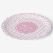 Pink Tartan Paper Plates Chic Custom Name Birthday ペーパープレート (アングル)