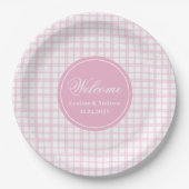 Pink Tartan Paper Plates Chic Custom Name Birthday ペーパープレート (正面)