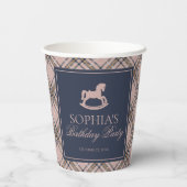 Pink Tartan Plaid Classic Rocking Horse Birthday 紙コップ (裏面)