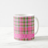Pink Tartan Plaid Family Name コーヒーマグカップ (正面右)