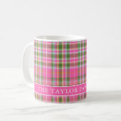 Pink Tartan Plaid Family Name コーヒーマグカップ (正面左)