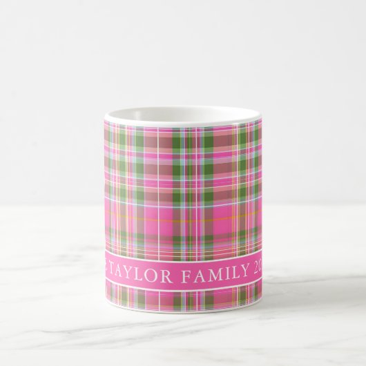 Pink Tartan Plaid Family Name コーヒーマグカップ (中央)