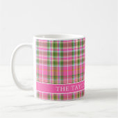 Pink Tartan Plaid Family Name コーヒーマグカップ (左)