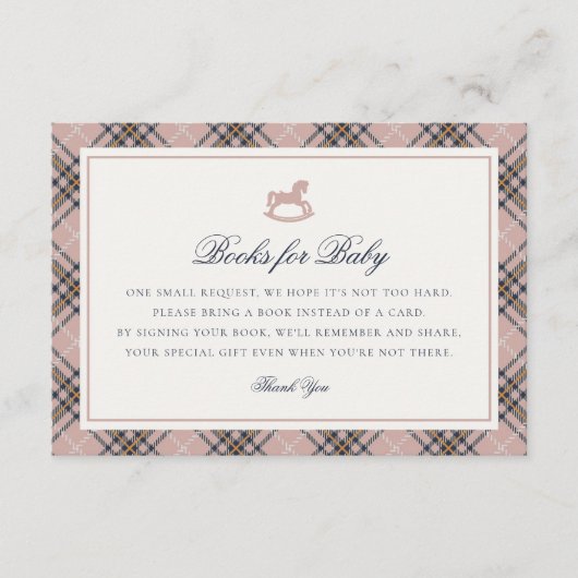 Pink Tartan Plaid Rocking Horse Baby Books Card エンクロージャーカード (正面)
