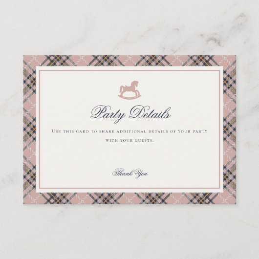 Pink Tartan Plaid Rocking Horse Detail Insert Card エンクロージャーカード (正面)