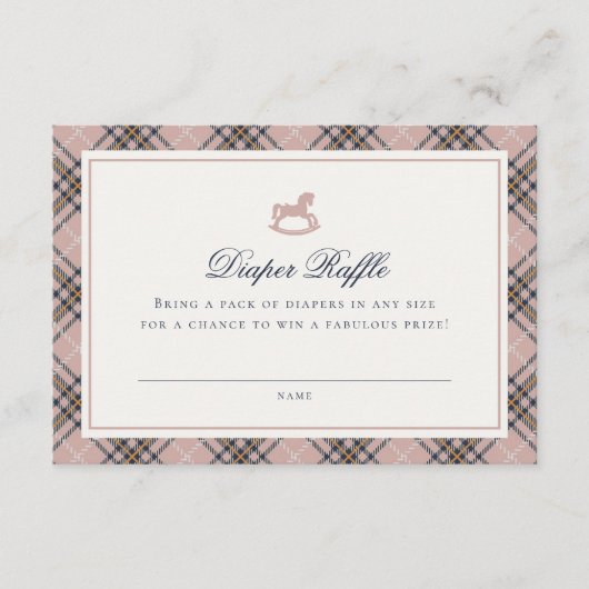Pink Tartan Plaid Rocking Horse Diaper Raffle Card エンクロージャーカード (正面)