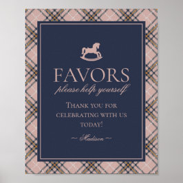 Pink Tartan Plaid Rocking Horse Favors Sign ポスター