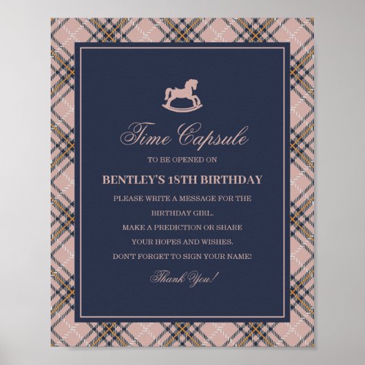 Pink Tartan Plaid Rocking Horse Time Capsule ポスター (正面)