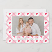 Pink Tartan Red Heart 2 photo family valentine  シーズンカード (正面)