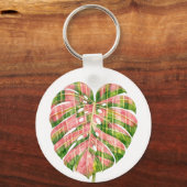 Pink Tartan Scottish Monstera Watercolour Botanic キーホルダー (正面)